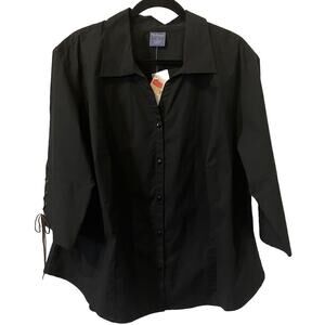 Westbound Blouse Womens XXL Black Button Front Shirt With Tie Up Sleeves
